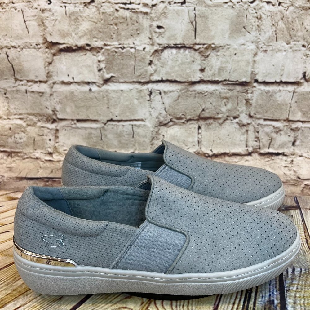Skechers Concept 3 Womens Gray Perforated Elastic Fit Slip On Athletic Flats 9.5